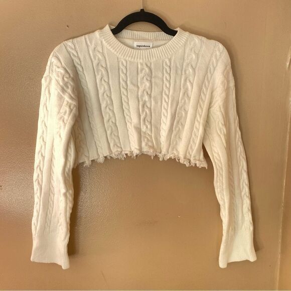 Superdown Adelita Crop Sweater Ivory white raw edge pullover top Revolve S NWT - Picture 12 of 12